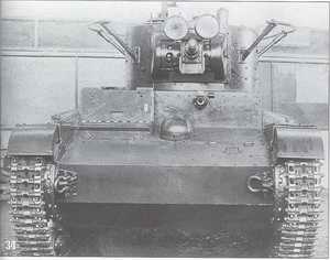 The general view of T-26M35 tank (produced in 1936) equipped with radio station with welded hull and turret. [1]