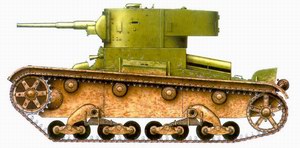 À T-26 model 1933 light tank organic to an independent armoured battalion. 36th Motorized Rifle Division