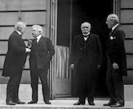 Council of Four of the Peace Conference. Mr. Lloyd George; Signor Orlando; M. Clemenceau; President Woodrow Wilson. Hotel Crillon, Paris, France. May 27, 1919. (National Archives)