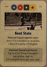 When the Kent State card is drawn, order of play is RSN, NVA, US, VC, as shown by the symbols at the top. Click to enlarge.