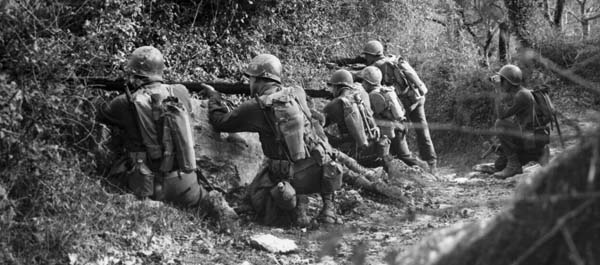November 1943. Soldiers of D Company, 3rd Ranger Battalion on patrol near Santa Maria, Italy. (National Archives)